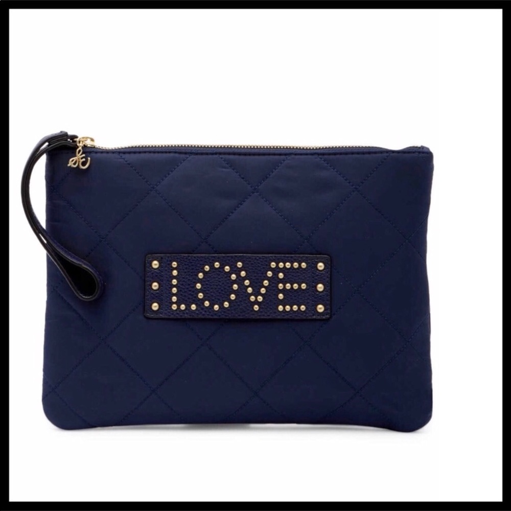 SAM EDELMAN CLUTCH OVERSIZED WRISTLET EMBELLISHED LOVE METAL STUDS - Picture 8 of 8